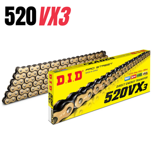 [DID-520VX3126GBZB] DID Chain 520 126L VX3 X-Ring ZB Rivet Gold/Black
